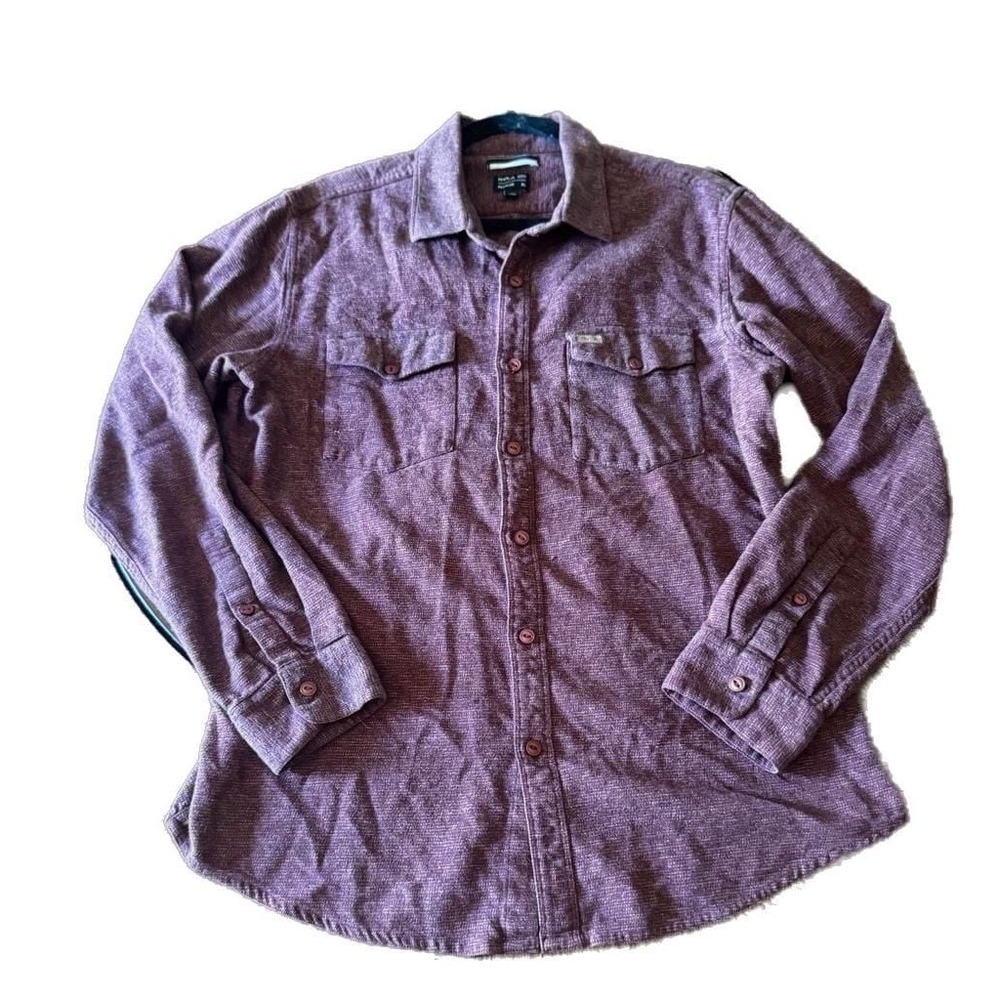 RVCA Regular Fit Long Sleeve Button Up Shirt Maroon Purple XL Mens Pockets